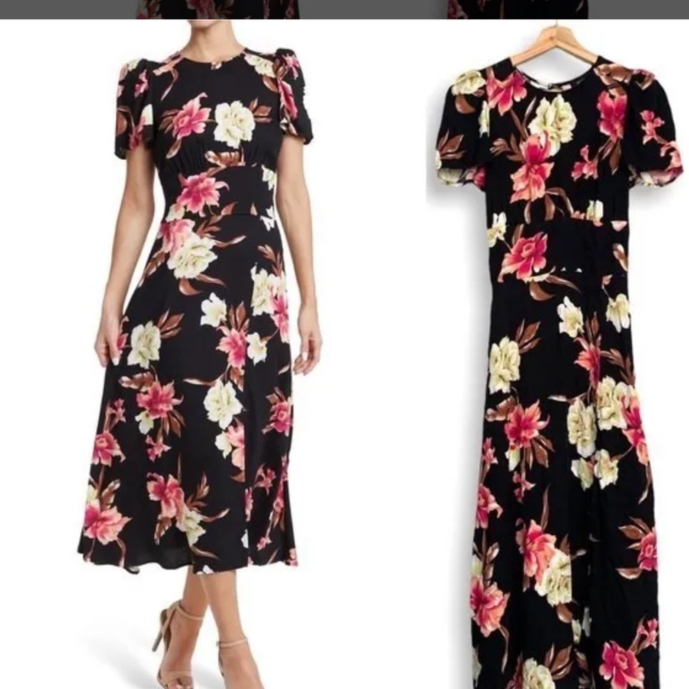 NWOT AFRM Jamie Floral Open Back Short Sleeve Midi Dress Size S